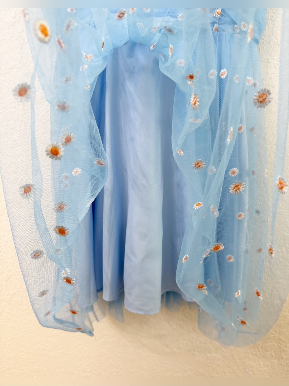 Unique Vintage - Light Blue Floral Mesh Tulle Party Dress - L - Picture 4 of 15